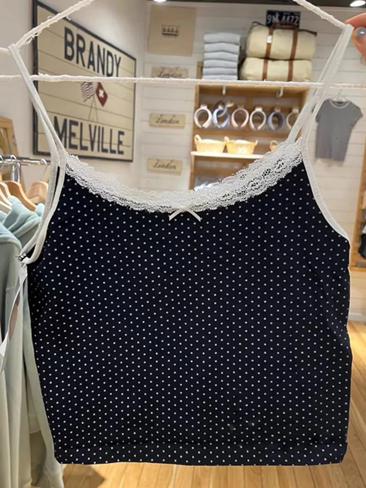 Tanques de camisóis doces mulheres y2k renda polka top tampa de verão feminino fino tanque cortado top fofinha garotinha escura de algodão curto 230410