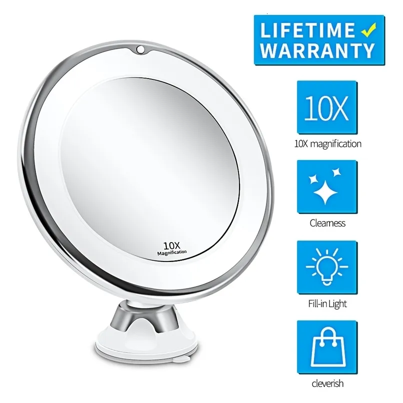 Kompakta speglar flexibel makeup spegel 10x förstoringsspeglar 14 LED -upplyst pekskärm Vanity Mirror Portable toalettbord Kosmetiska speglar 231109