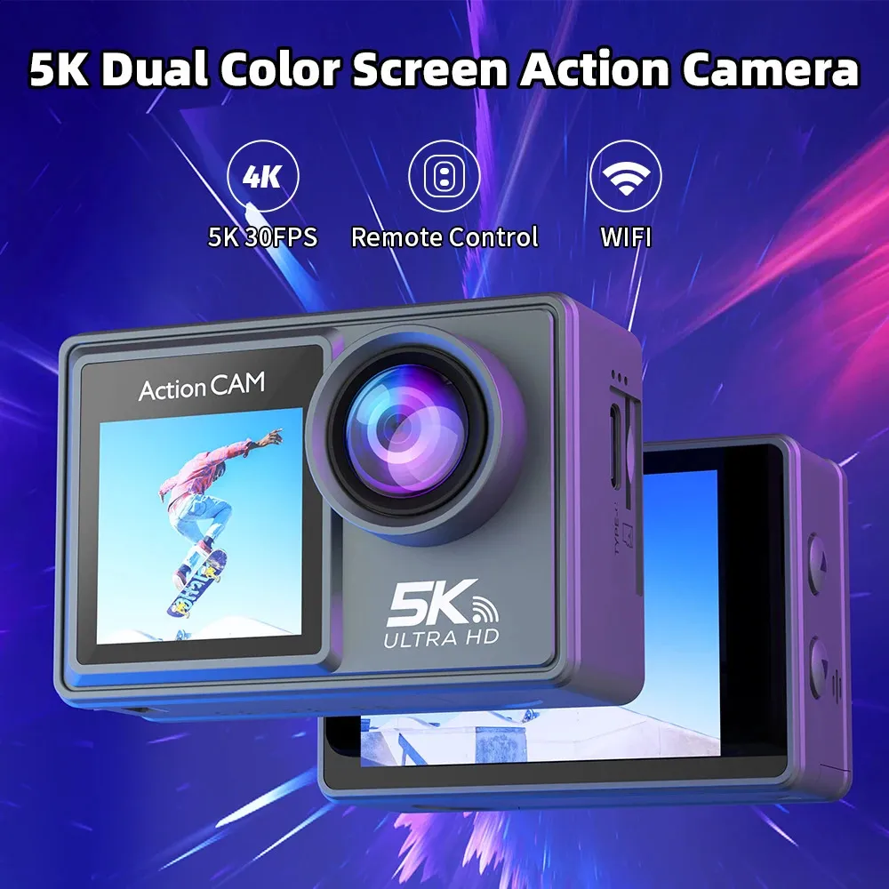 Waterproof Sports Action Camera 4k 60fps With Dual Screen Remote
