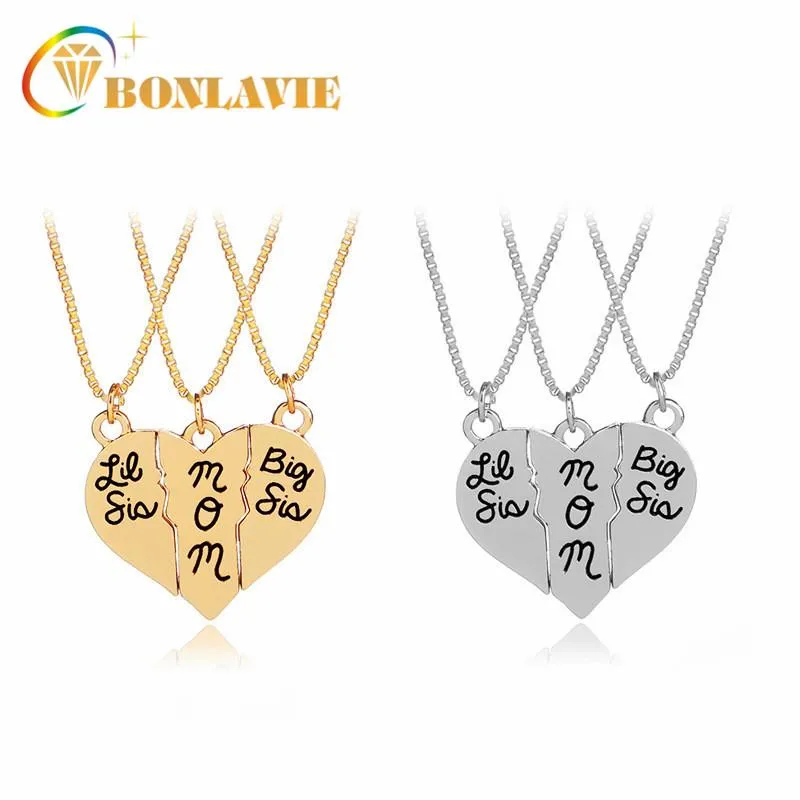 Collane con ciondolo Lettering "Little Sis MOM Big Sis" Gioielli con collana a cuore d'amore