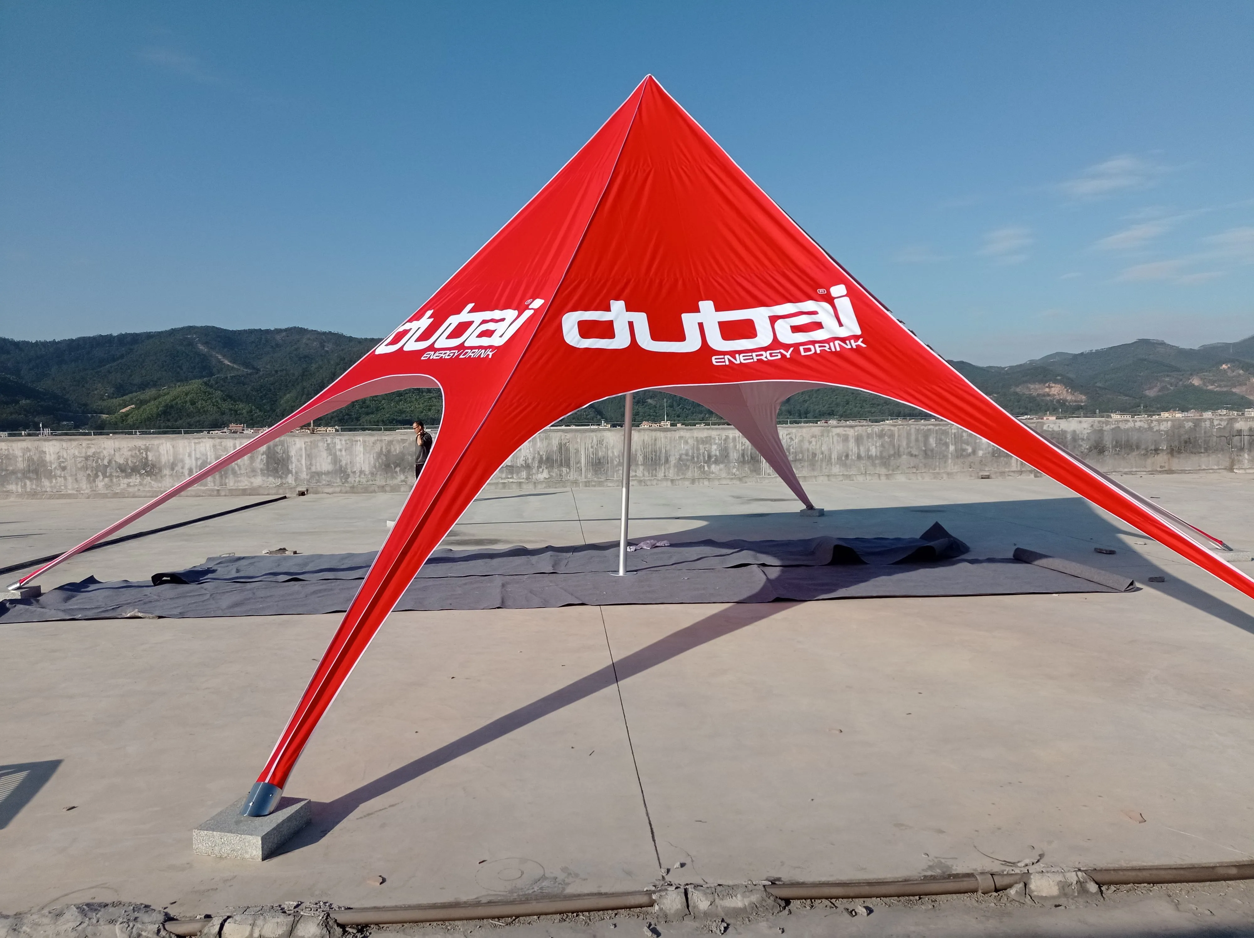 Personalizza la tenda a baldacchino per feste con parasole a forma di stella nera doppia in poliestere 600D