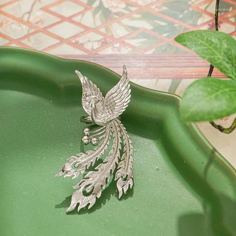 Eheringe Vintage Lebensechte Silber Farbe Stereoskopischer Phönix Ring für Frauen Ethnischer Stil Vogelform Verstellbarer offener Schmuck