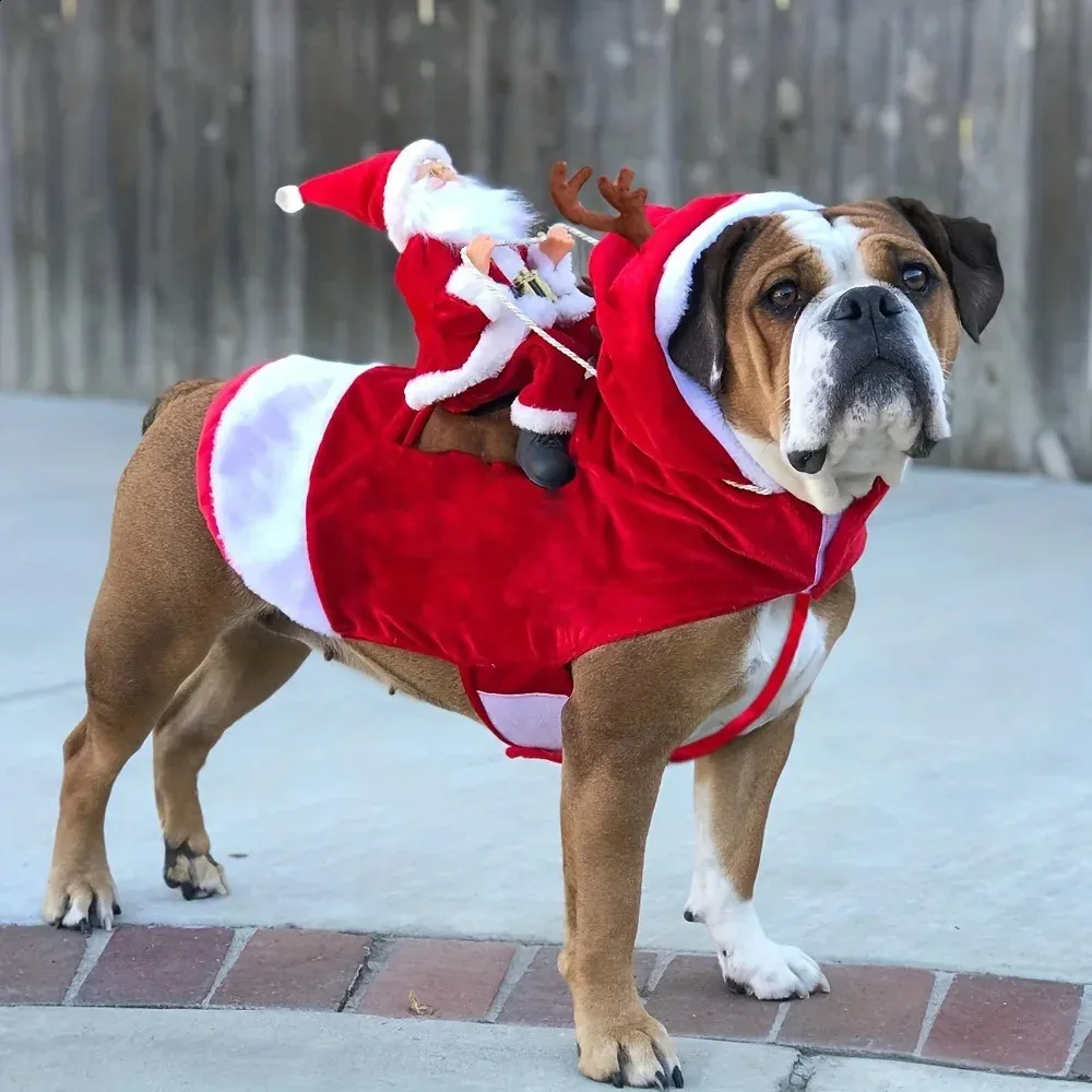 Dog Apparel 1pc Pets Christmas Costume Santa Claus Horse Riding Apparel Ski Funny Pet Cosplay Costume Year Warm and Frost Pet Supplies 231110
