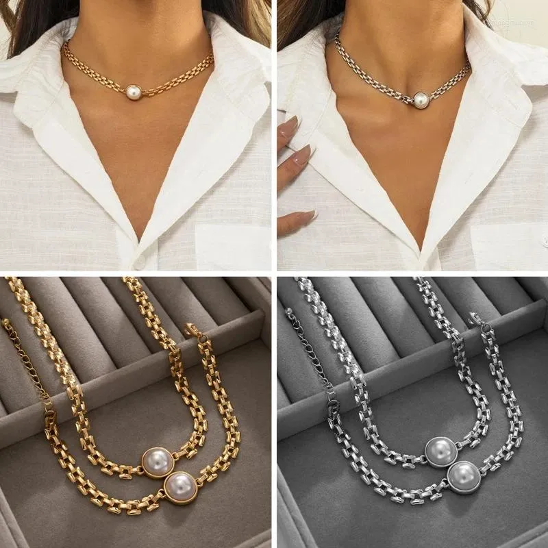 Colliers ras du cou simples en Imitation de perles pour femmes, chaîne à maillons carrés géométriques fins, col court, 1 pièce