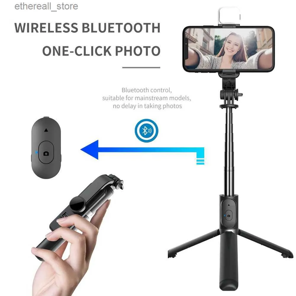 Selfie Monopods Mini Składane bezprzewodowe bluetooth selfie statyw z zdalnym przepełnieniem migawki światło mini potrójne zbieranie podróży Q231110