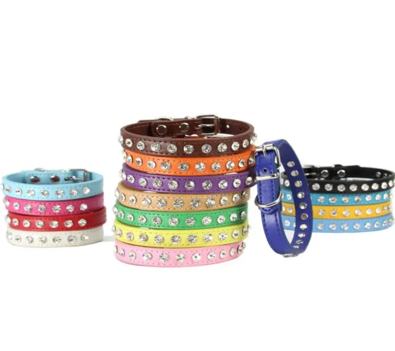 Bling Pet Dog Collar Pu Leather Treh For Dogs Rhinestone Halsband Valp Krage Pet Accessoarer Collar9120385