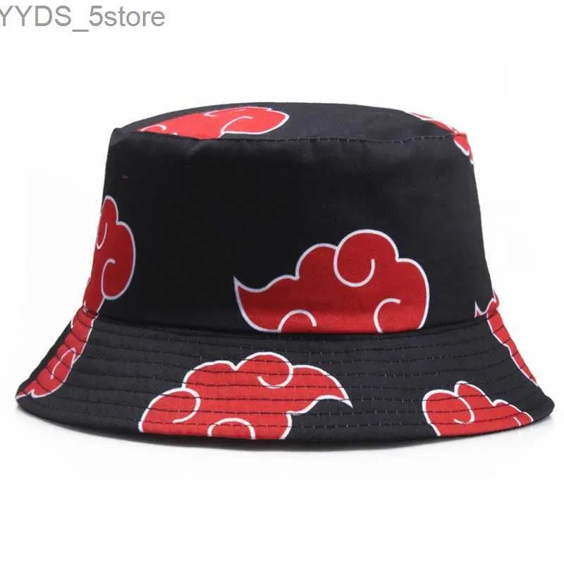 Chapéus de aba larga Chapéus de balde Akatsuki Nuvem Chapéus de balde de algodão Vermelho Luckey Nuvens Dn Algodão Chapéu Panamá Desenhos animados japoneses Anime Cosplay Harajuku Hat Cap YD052 YQ231110