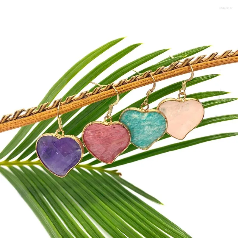 Boucles d'oreilles pendantes en pierre naturelle en forme de cœur, cristal 25x24mm, charmant améthyste acajou, bijoux de mode, collier à faire soi-même, accessoires de Boutique