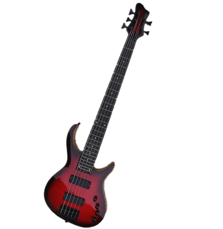 Guitare basse électrique 5 cordes Neck-Thru-Body avec placage d'érable flammé Offre Logo/Couleur Personnaliser