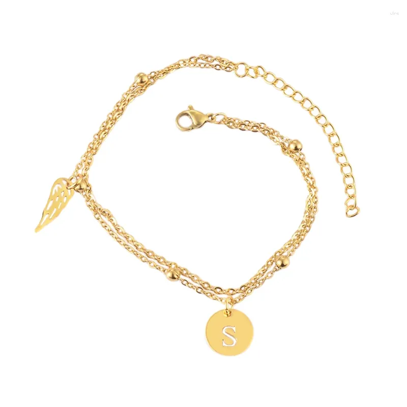 Bracelets à maillons pour femmes, en acier inoxydable doré avec lettre initiale, chaîne à 2 couches, bijoux cadeau pour ami
