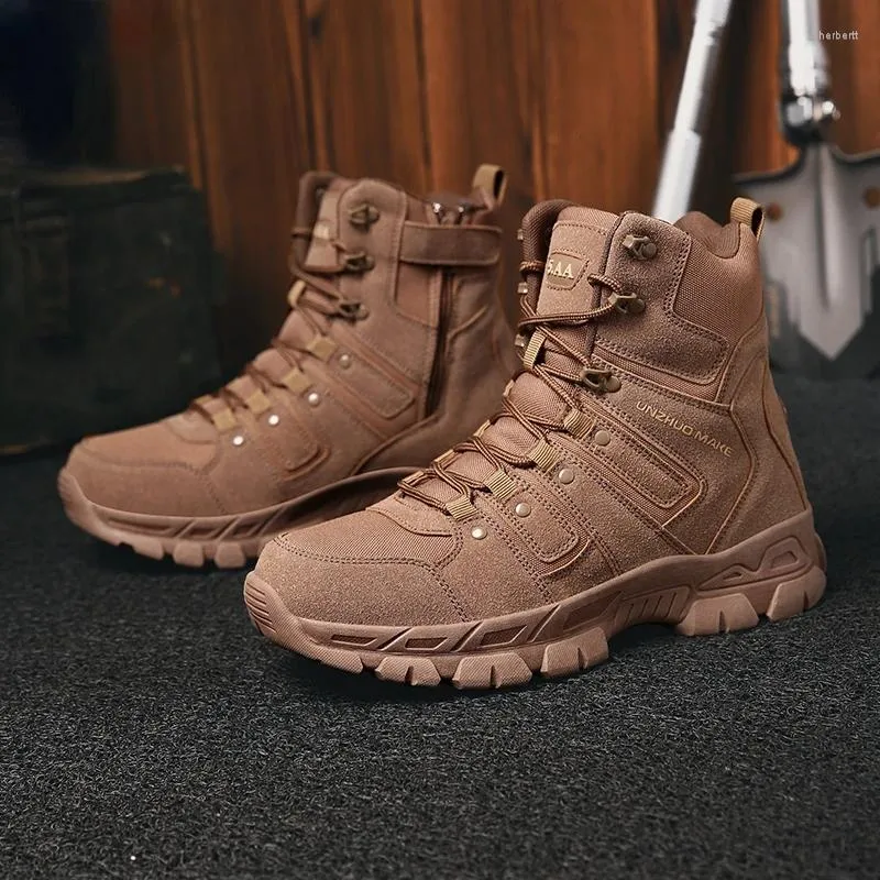 Botas masculinas tamanho grande treinamento de campo ao ar livre caminhadas militar na moda all-match casual resistente ao desgaste cabeça redonda respirável