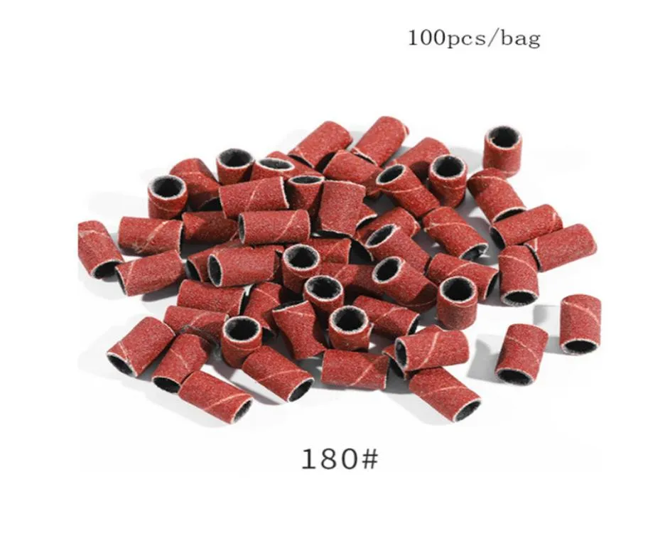 NAD002 100pcs Mounted Cylindrical Grinding round Heads Abrasive Sleeves Sanding Bands For Nail Drill bites Manicure Tools1909345