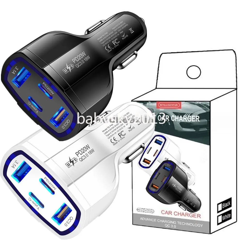 4 Port USB C PD Car Charger, 53W Fast Quick Charger For IPhone 13/14/15 Pro, Samsung S22/S23/S24