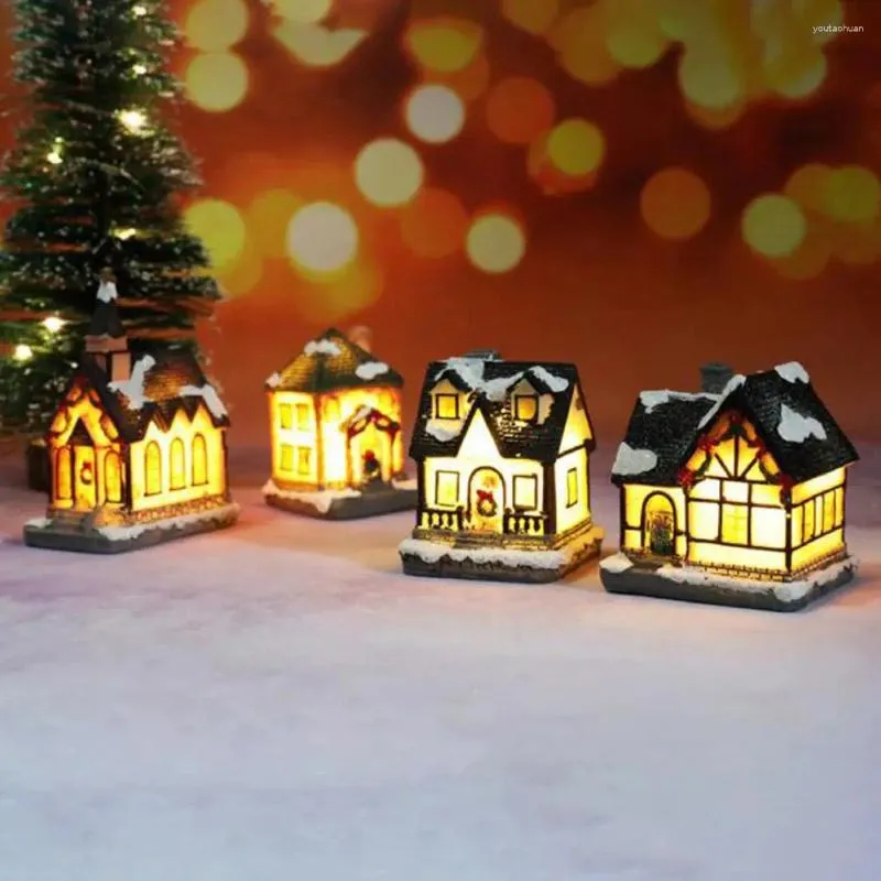 Garden Decorations Exquisite House Figurine Christmas Resin Model Battery Operated LED Mini