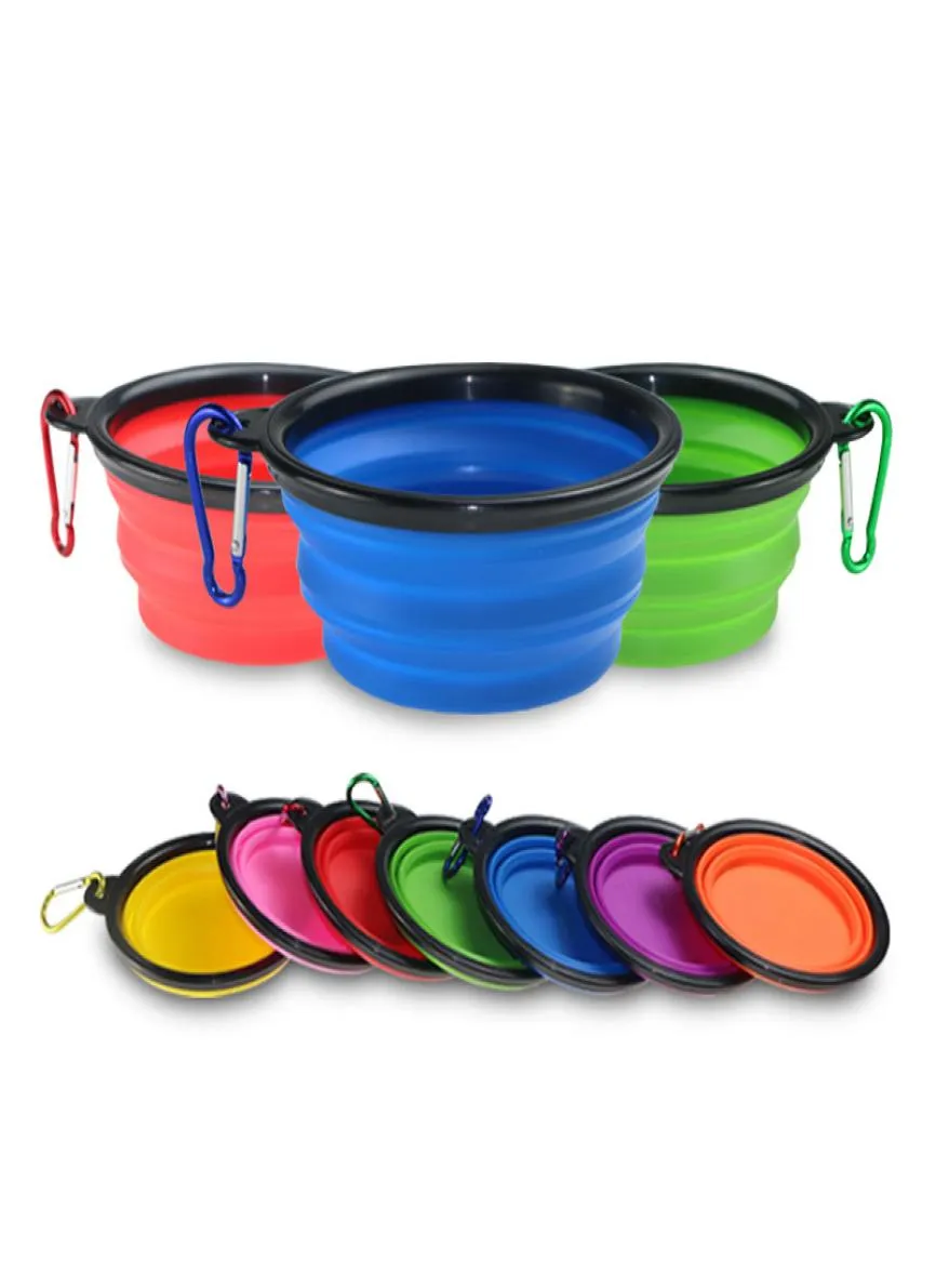 Populära 8 färger Collapsible Silicone Pet Water Dish Feater Cat Food Fappable Travel Dogs Feeding Bowls 8238059