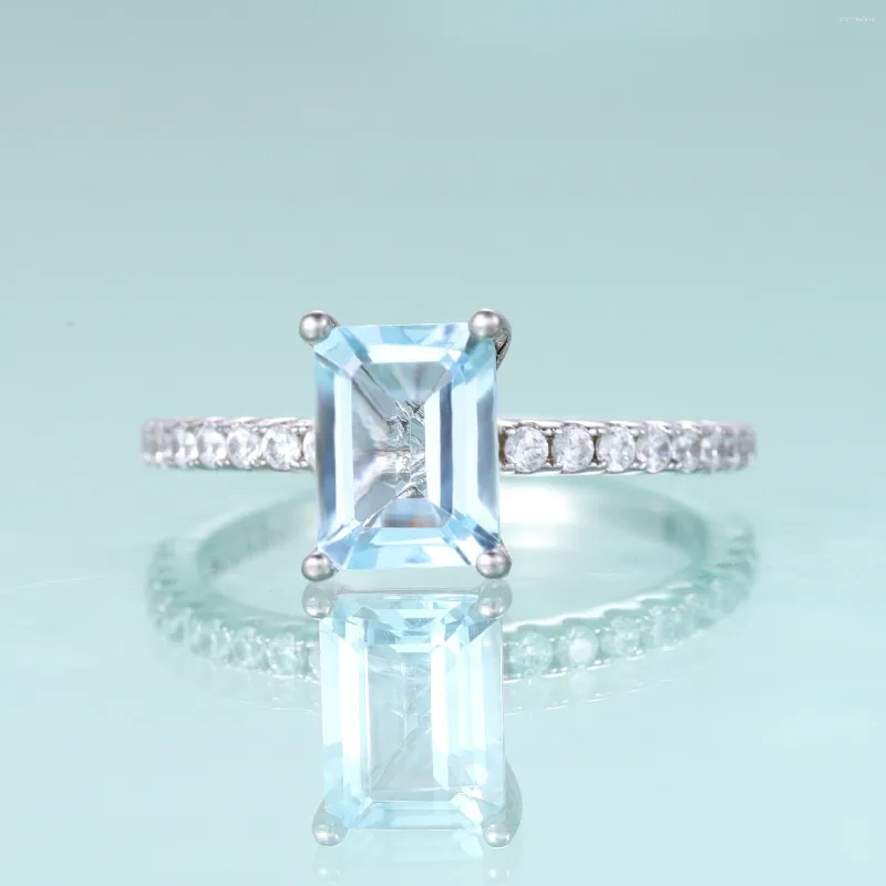 Cluster Rings GEM'S BALLET Emerald Cut Sky Blue To Engagement Ring Solitaire Wedding Gift For HerSimulated Diamond Art Deco Bridal