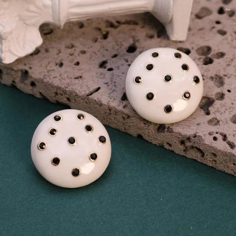 Stud Earrings White Enamel Black Dot Round Drip Glaze Brincos Jewelry For Women