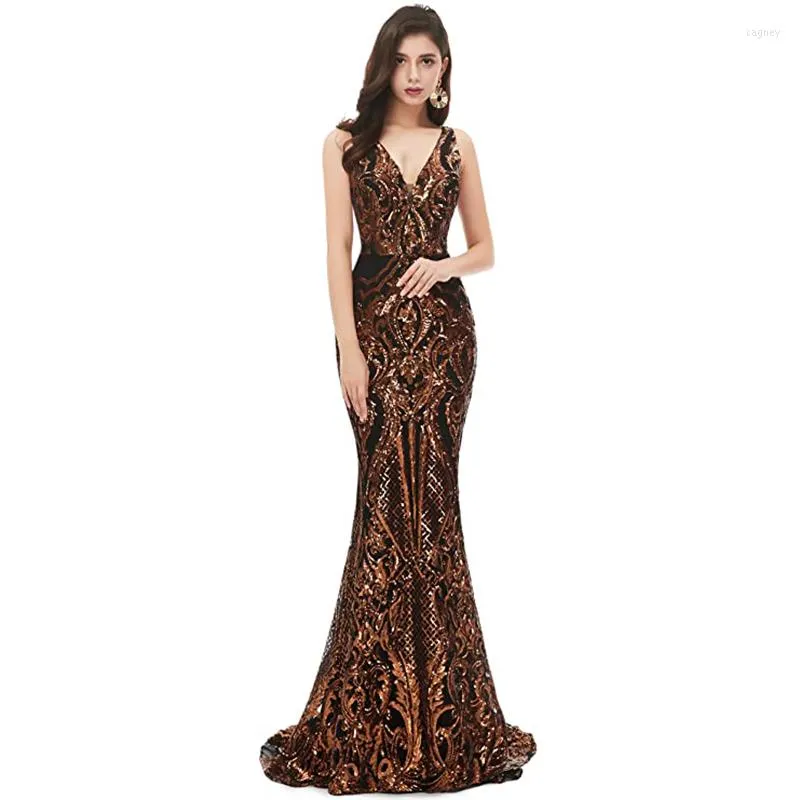 Party Dresses Women's Long Tulle Formal Evening V Neck Sleeveless Lace Up Back Wedding Gown Sequined Mermaid Sweep Train Bridal Robe