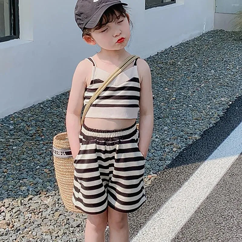 Kledingsets Zomer Peutermeisje Katoenen Mouwloos Gestreept Pak Zacht en comfortabel Alledaagse kleding Outfits Schattig Shirt met lange mouwen Tiener Baby S