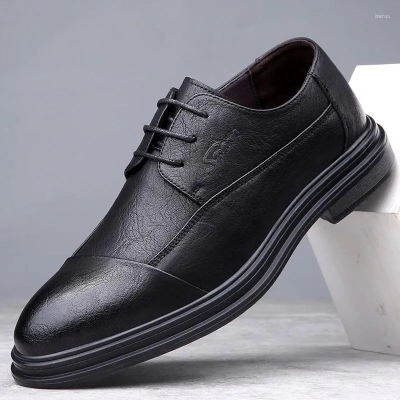 Dress Shoes Selling Men's Leather Casual Spring Autumn Pointed Loafers Lace Up Business Groom's Wedding