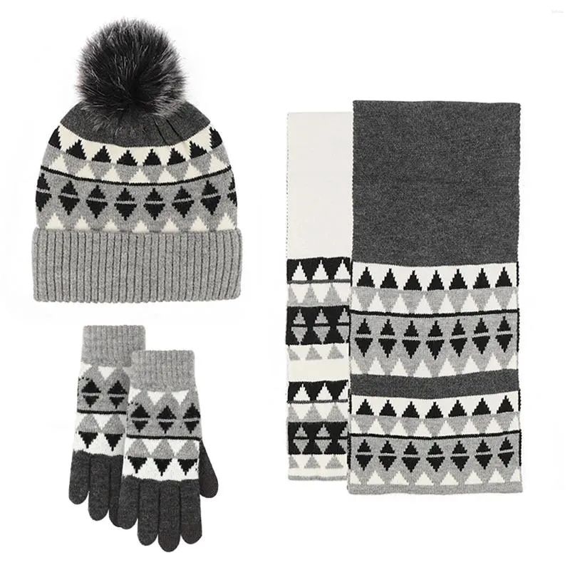 Czapki kulkowe jesienne zimowe dzianinowe rękawiczki szaliki czapki trzyczęściowe mieszanka wełny ciepła i zimna dowód na zewnątrz zagęszczony za pomocą kapeluszu kobiet