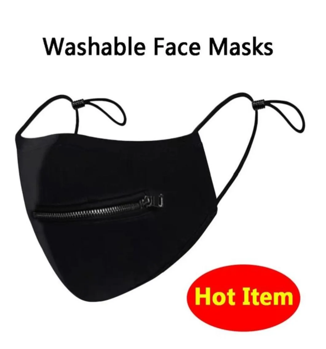 Masque à fermeture éclair réglable Masques à séchage rapide lavables Zip Open Grid Impression Or Noir Bouche Manger Boisson En Public Face Cover4157339