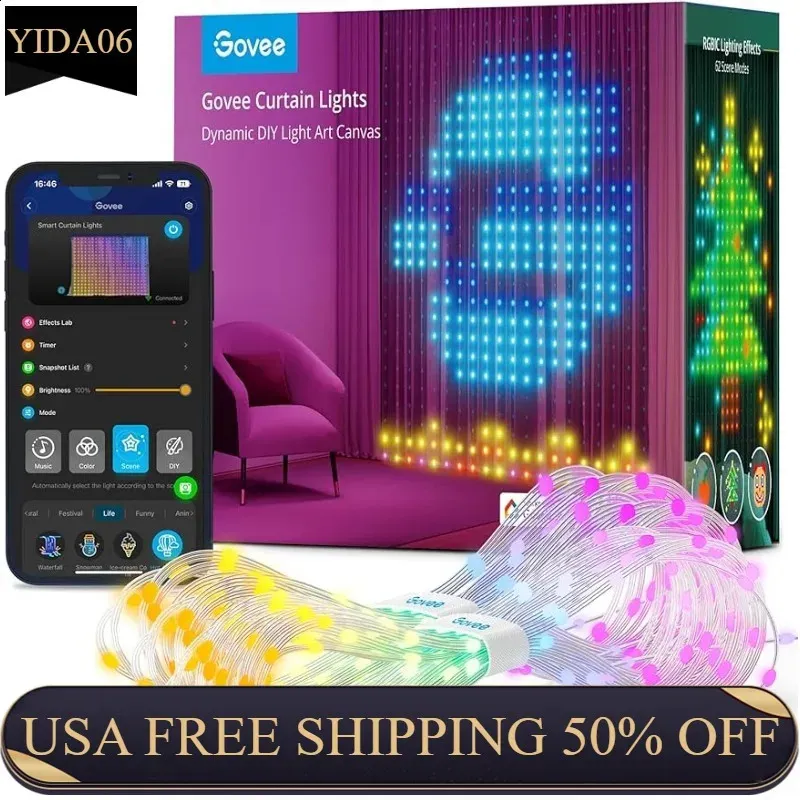 Andra evenemangsfestartiklar Govee Curtain Lights WiFi Smart Halloween Window LED Color Christ Christmas Dynamic DIY String 231109