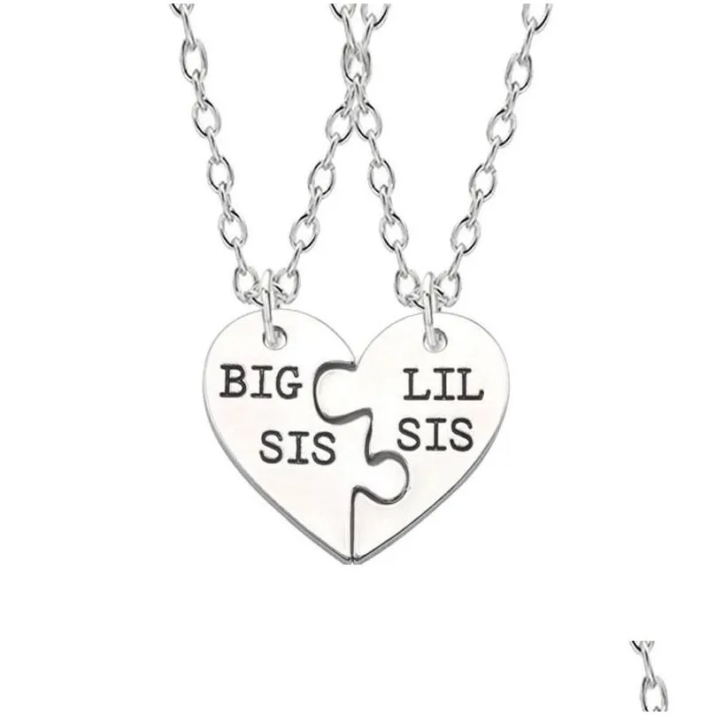 Collares pendientes Collares pendientes Sis Lil Sister Collar Corazón Puzzle Big Little Family BFF Amistad Joyería Gota Entrega Jewelr Dhbi1