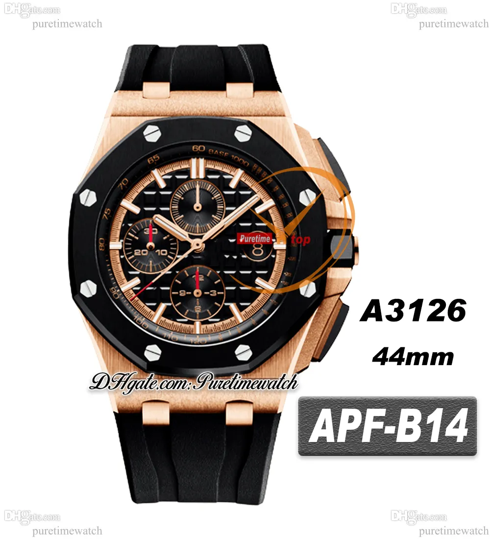 DHgate APF 44mm Automatic Chronograph Mens Watch with Steel Case Black Dial and Leather Strap Watches
