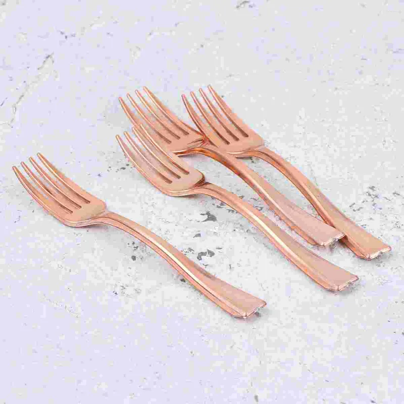 Dinnerware Sets 24 Pcs Forks Kids Utensils Mini Tasting Fork Spoons Silverware Rose Gold Plastic Appetizer
