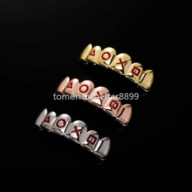 Grillz dentaire plaqué or blanc jaune, bretelles avec lettres, bijoux de personnalité Hip Hop pour femmes et hommes