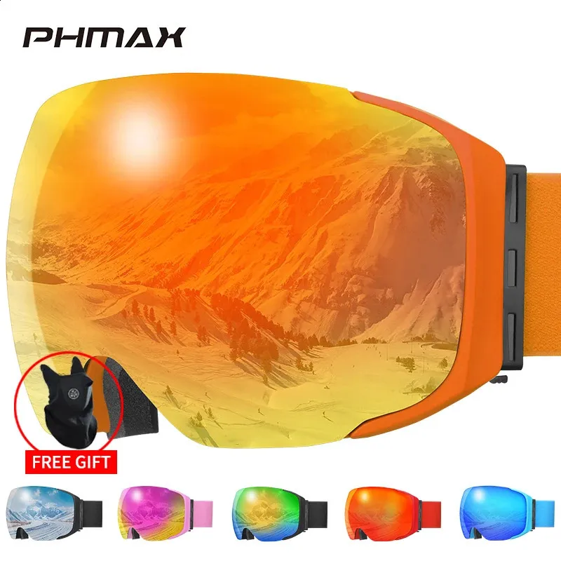 Ski Goggles Phmax Magnetic Uv400 Ochrona na świeżym powietrzu Snowboard Mężczyźni Kobiety Zimowe okulary przeciw przeciwmgielce 231109