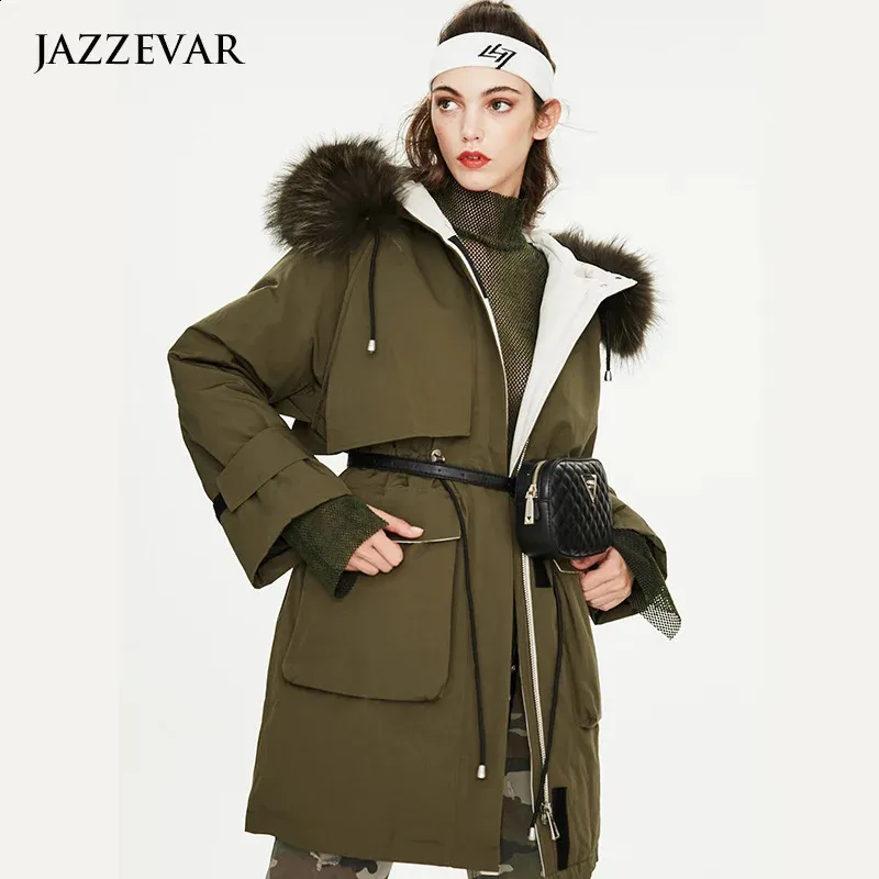Women's Fur Faux 2023 women's fashion tooling Parker down jacket loose hooded large fur collar medium long coat 231109