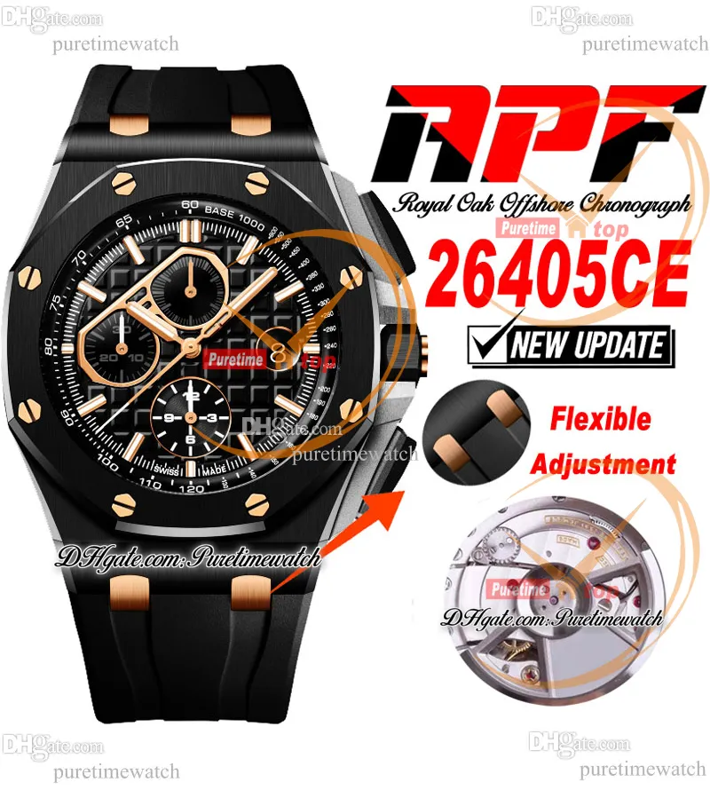 APF 44mm 26405CE A3126 Automatyczne chronografie MENS OBEJRZYJ DWA TONE RG Ceramiczny Teksturowany Pasek Ekskluzywny technologia Super wersja PuretimeWatch C3