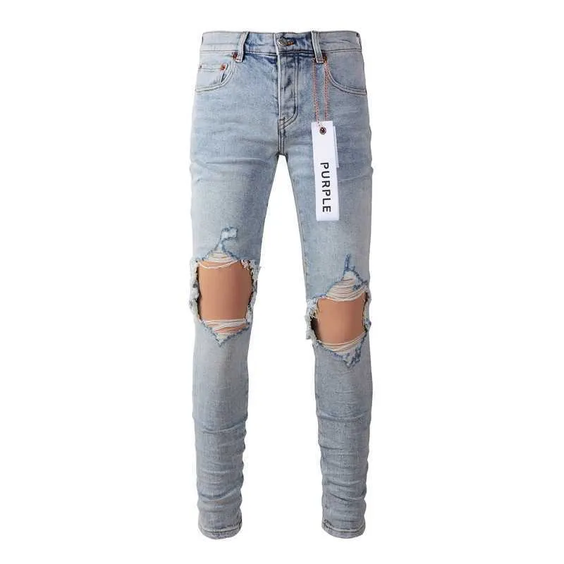 高品質の人気 Light Jeans Brand DHgate.com:Purple Blue Slim Hole Knee パンツ