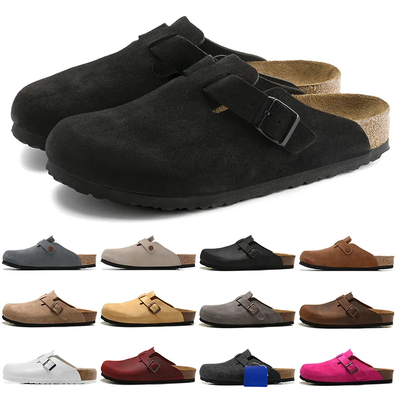 Designer slides heren dames Boston Soft Footbed sandalen Suède Taupe Mokka Nertsen Tijm herenmode Scuffs outdoor slippers schoenen