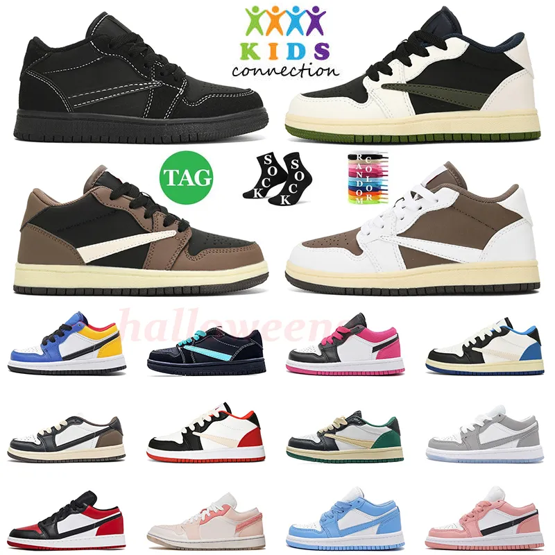 Nike air jordan 1 crianças sapatos j1 travis scott 1s baixo Basquete meninos tênis Meninas Sport Shoe Mocha criança jovens treinadores criança Tamanho 24-35