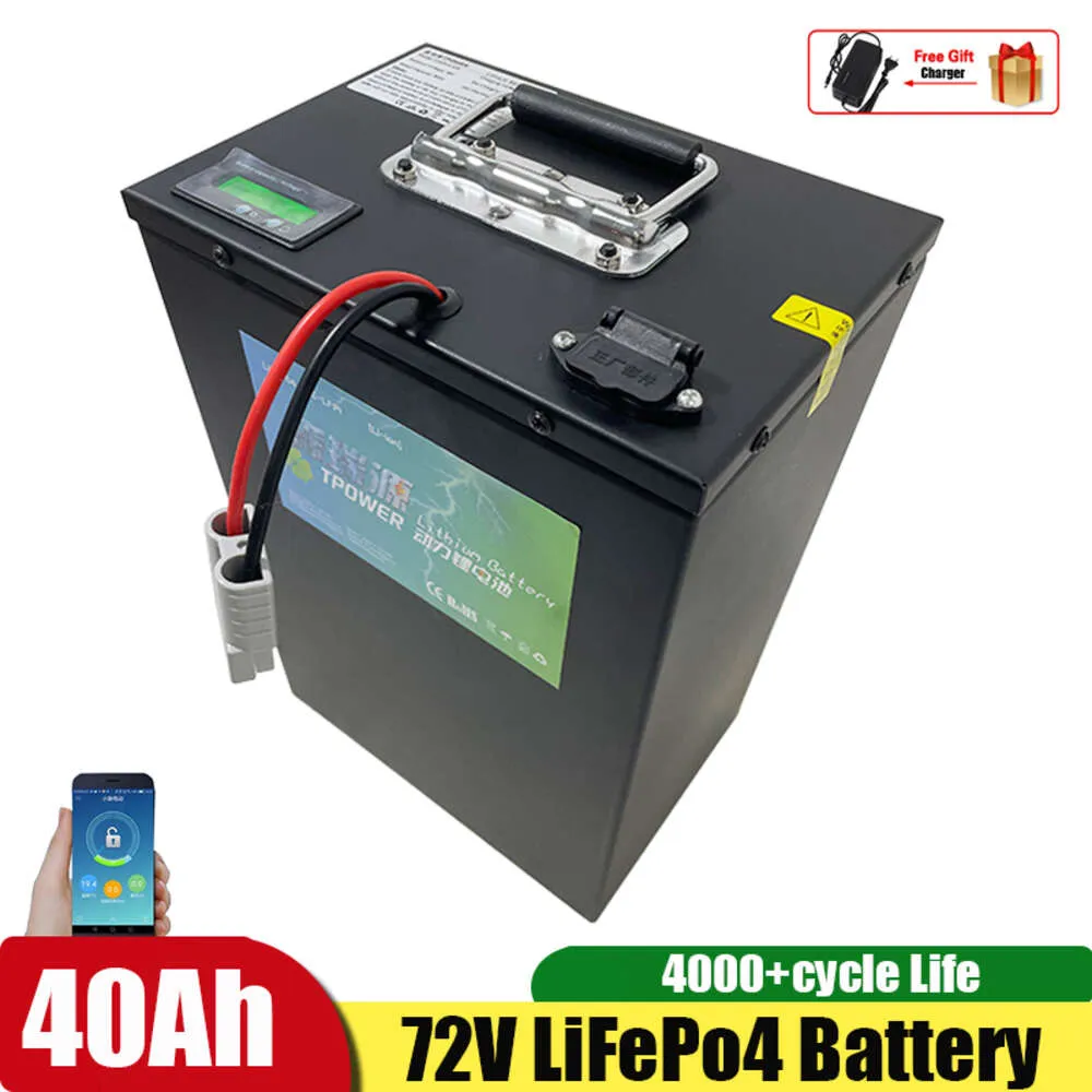 Batteria al litio ferro LiFePo4 72V 40Ah Bluetooth BMS APP per scooter 3000W moto carrello elevatore gru camion + caricabatterie