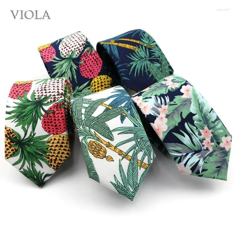 Corbatas Recomendar Sandy Beach Estilo de vacaciones 6,5 cm Corbata Plantas tropicales Algodón estampado Bonitos hombres Camisa de moda Accesorio de corbata de vacaciones