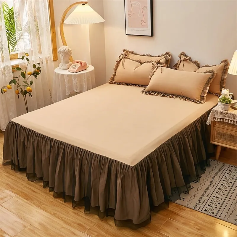 Spódnica łóżka bonenjoy 1 kawałek szyfonowy solidny khaki bedspread dekoracyjny arkusz/duży/duży 230410