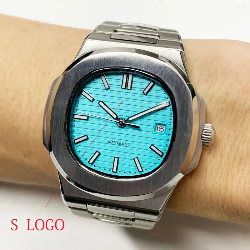 Relógios de pulso Naut 39mm NH35 Caso Homens Relógio Acessórios Luminosos Dial Mãos de Aço Inoxidável para Movimento DIY S Logo Diff Azul