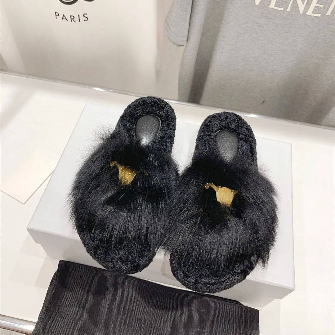 Women Fuzzy Plush Comfy Faux Fur Cross band Open-toe Warm Slippers House Bedroom Fur Slides Slipper