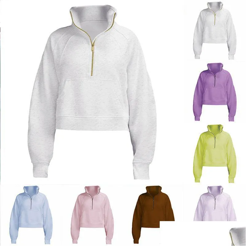 Yoga Hoodie Tüplü Lemen Kadınlar Sonbahar ve Kış artı Veet kalınlaşan ceketler Hoodys Sports Yarı Fermuar Terry Tasarımcı Kazak C HI DH98W