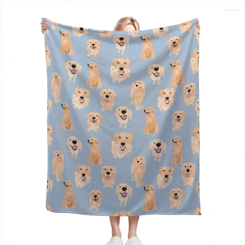 Couvertures Golden Retrievers sur bleu, couverture en velours doux, literie de voyage, décoration de maison, polaire