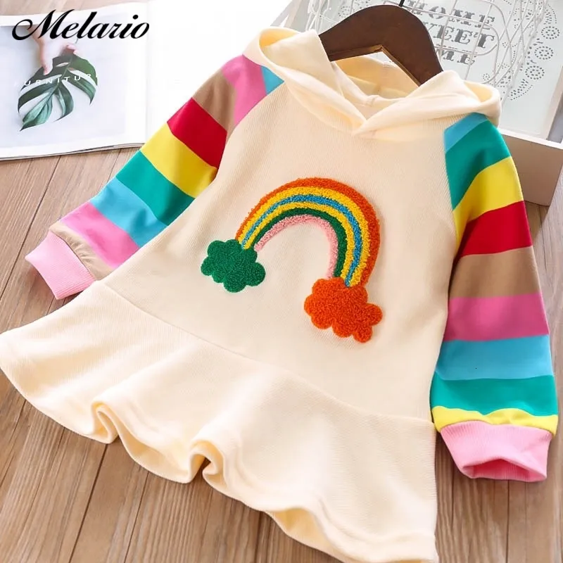 Flickans klänningar Melario Girls Dress Autumn Long Sleeve Rainbow Striped Princess For Girl Kids Casual Children Clothing 231109