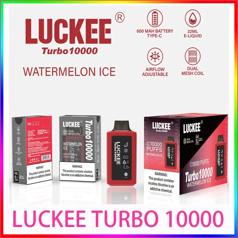 LUCKEE TURBO 10000 puffs 22ml e-liquid 600mAh battery Type-c rechargeable dual mesh coil TURBO mode with LED indicator with airflow adjustable