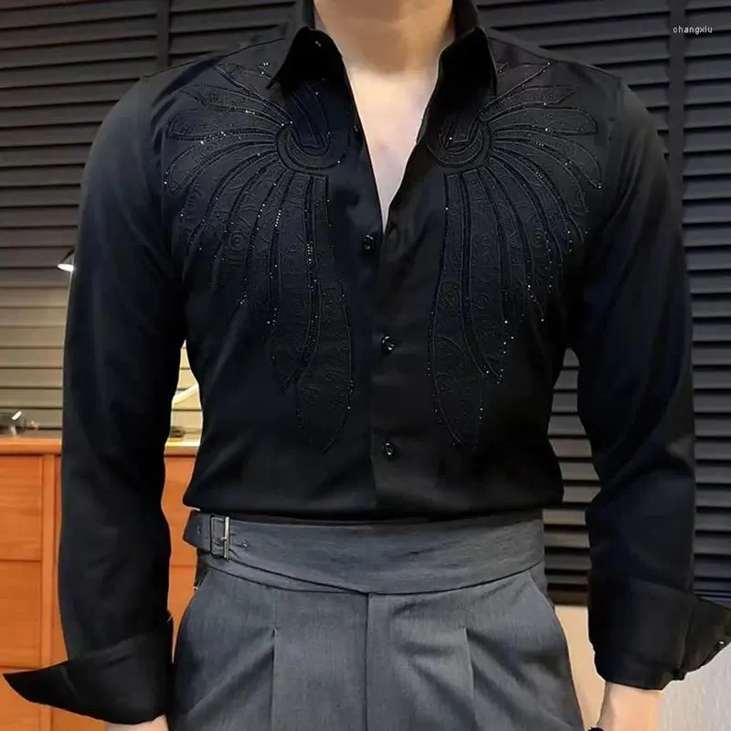 green emerald velvet dress Men’s Single Pocket Logo Modern Fit Stretch Dress Shirt - Black main image 1