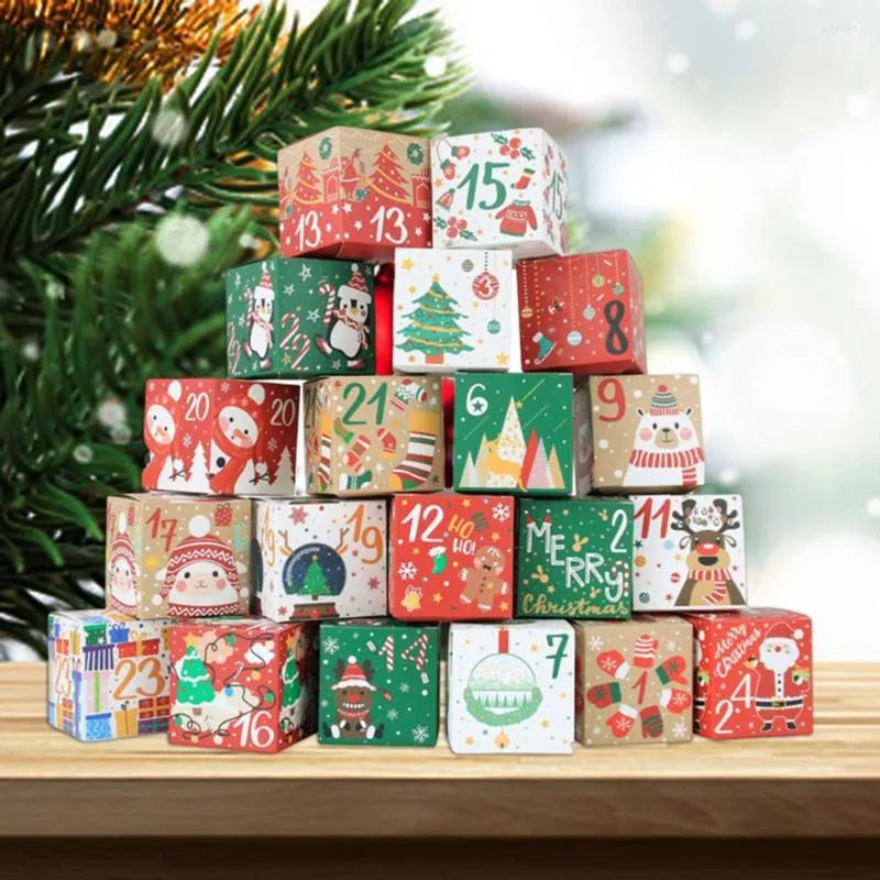 Geschenkverpackung 24 Stück Merry Christmas Box Navidad Candy Cookie mit Nummernpapier Lebensmittel