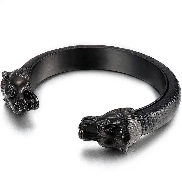 Men's Stainless Steel Lion Head Bangle Bracelet - Elastic Adjustable, Twisted Cable Design