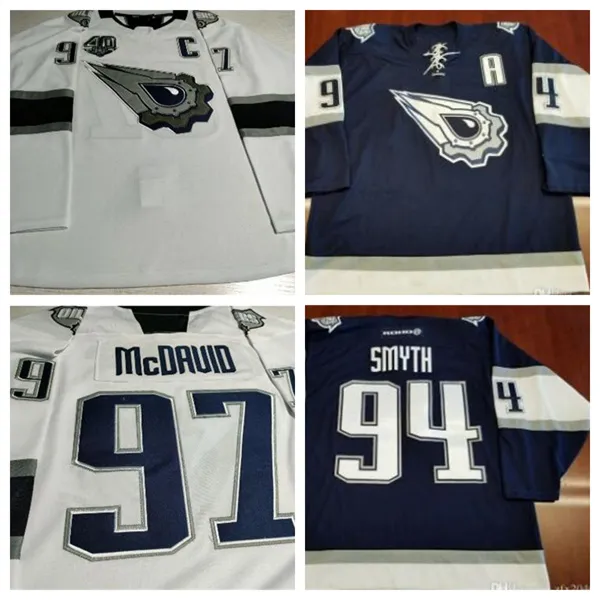 빈티지 2021 97 Connor McDavid Hockey Jerseys #94 Ryan Smyth Koho Oil Jersey Stitched Navy Blue 40th White Jersey